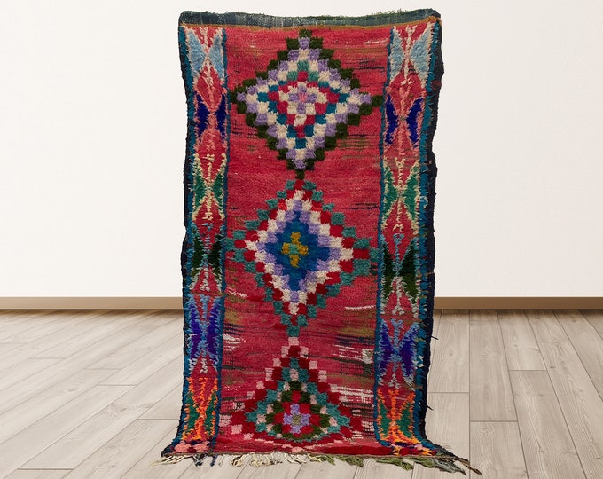 Berber Vintage tribal Morocco Azilal Runner rug, 3x7 feet Moroccan Berber Vintage Rug.