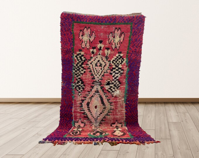 7x3 ft Berber Vintage Moroccan Tribal Azilal Rug.