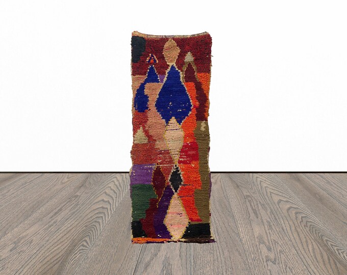 Narrow moroccan rug runner, 2x7feet vintage rug runner, berber woven rug runner, azilal runner rug.