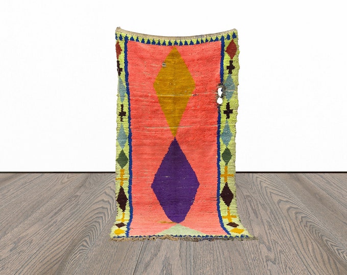 4x8 Feet pink moroccan vintage rug, berber area rug, azilal woven rug, bohemian area rugs.