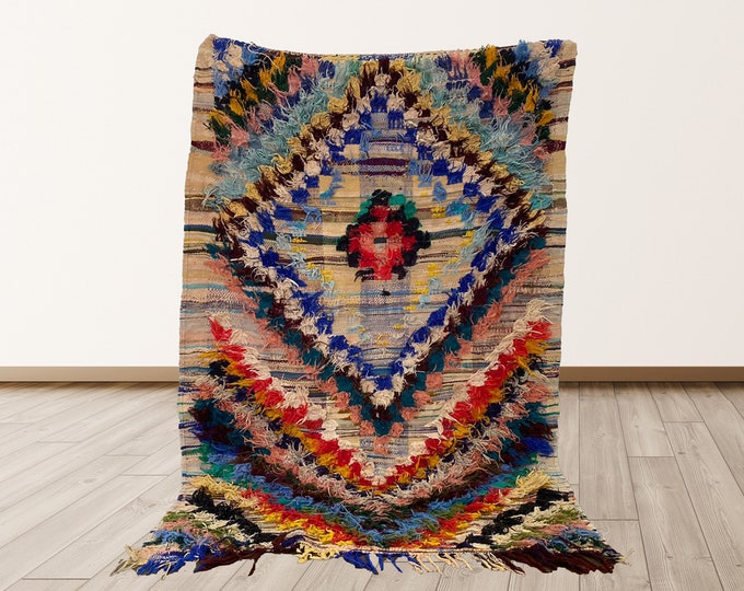 3x5 ft Bohemian area rug, colorful moroccan rug.