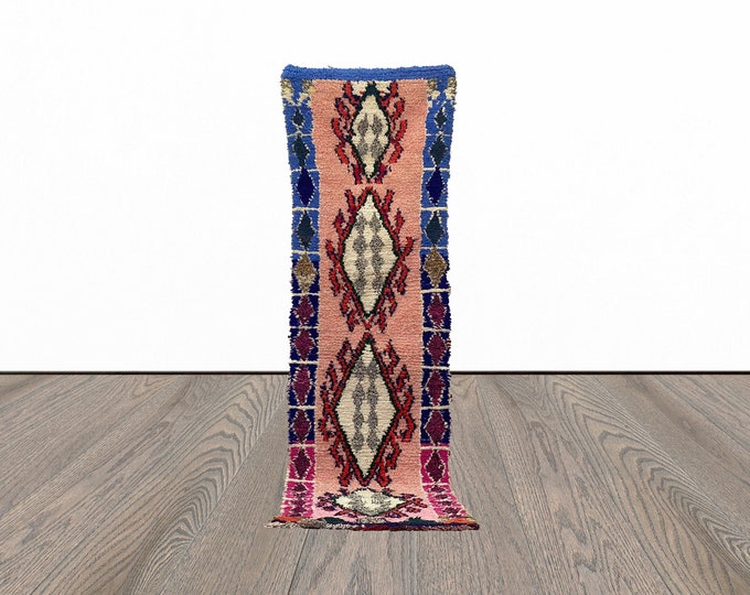 Narrow moroccan runner rug, 2x9 feet vintage entryway runner rug, berber azilal runner rug.