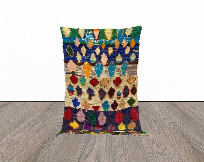 4x7 Feet colorful area rug, vintage woven rug, moroccan tribal rug, berber azilal rug, unique rug.