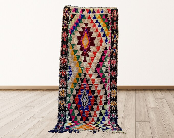 Colorful Vintage Azilal Moroccan 3x7 feet runner Rug, Berber Moroccan vintage rugs