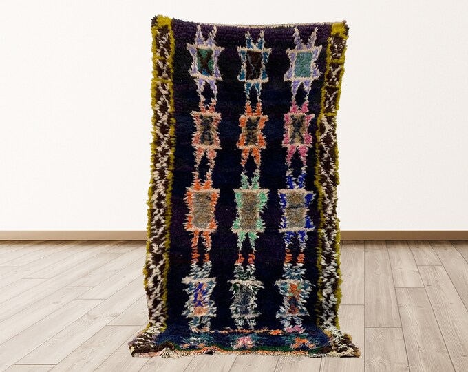 Tribal 3x7 feet Moroccan Berber Vintage Rug.