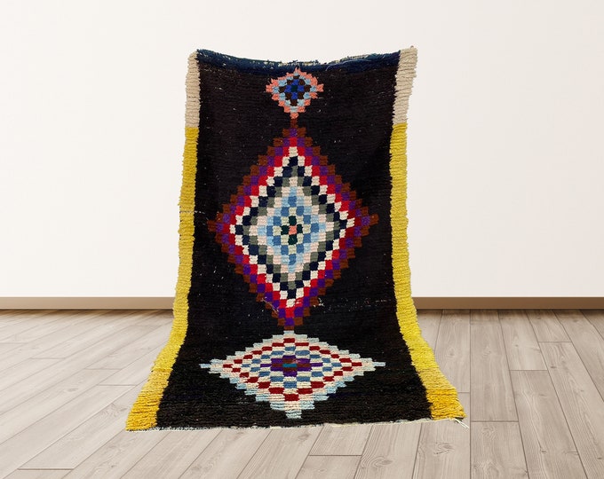 4x6 ft boho berber azilal moroccan rug, vintage beni ourain rug.