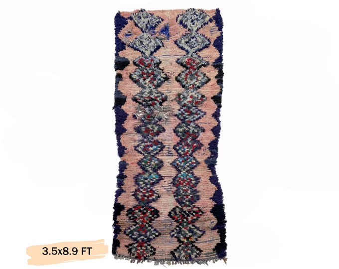 Moroccan Rug Runner 3x9, Vintage Colorful Bohemian Runner.