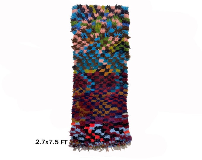 Woven Moroccan Runner Rug 3x8, Vintage Colorful Runner Rug.