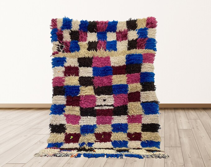 3x5 feet colorful small rug, Moroccan Berber Vintage Rug.