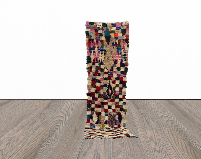 Colorful entryway runner rug, 2x9 feet vintage runner rug, berber runner rug, unique runner rug.