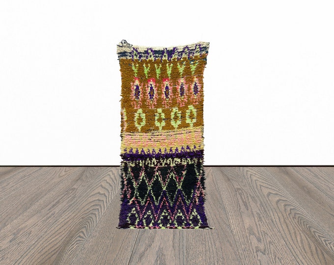 Small vintage runner rug, 2x7 feet moroccan runner rugs, tribal rug runner, unique runner rug.