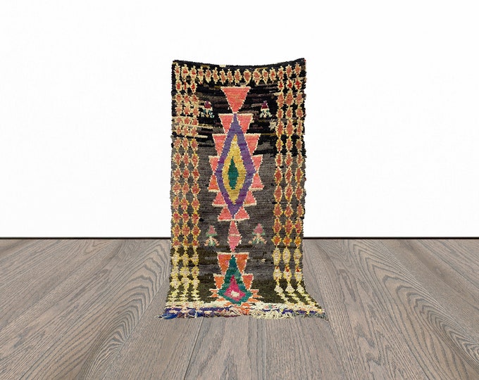 Berber boucherouite runner rug, 3x9 feet moroccan runner rug, vintage runner rug.