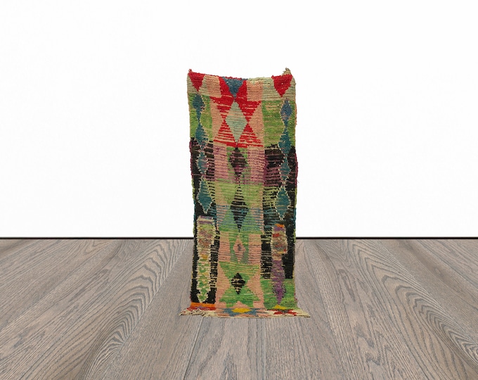 Vintage berber runner rug, 3x8 feet moroccan entryway runner rug, boujaad runner rug.