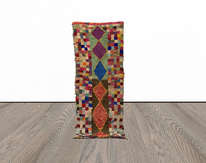 boucherouite runner rug, 2x7 feet small runner rug, vintage runner rugs, hallway runner rugs.