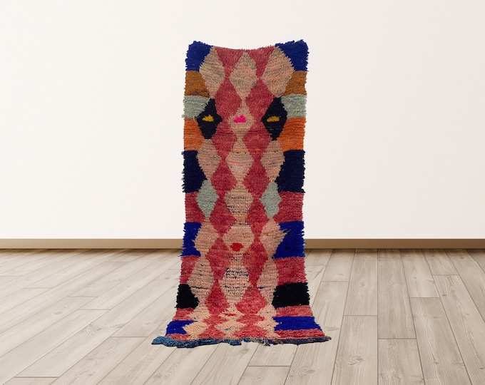 3x8 ft Wool Shag Home Decor Boho Living Room Rug, Azilal shag Moroccan rug.