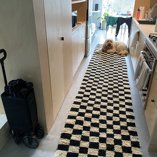 Narrow Moroccan checkered runner rug!