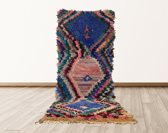 3x6 ft Tribal Vintage Moroccan Berber runner rug.