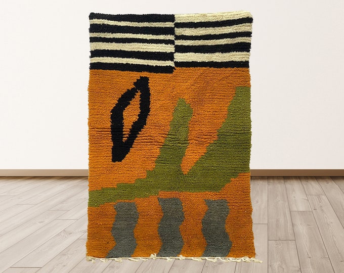 Hand-Knotted Moroccan Rug: Custom Bohemian Area Rug.