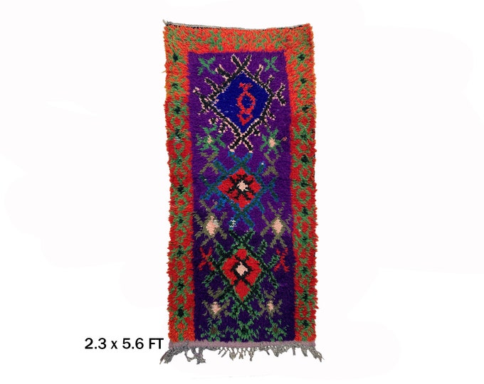 Boho Moroccan Woven Runner Rug 2x6- Vintage Colorful Rug.