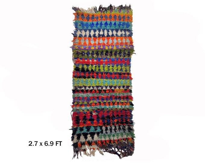 3x7 Unique Vintage Moroccan Runner Rug: Colorful Berber Rug.