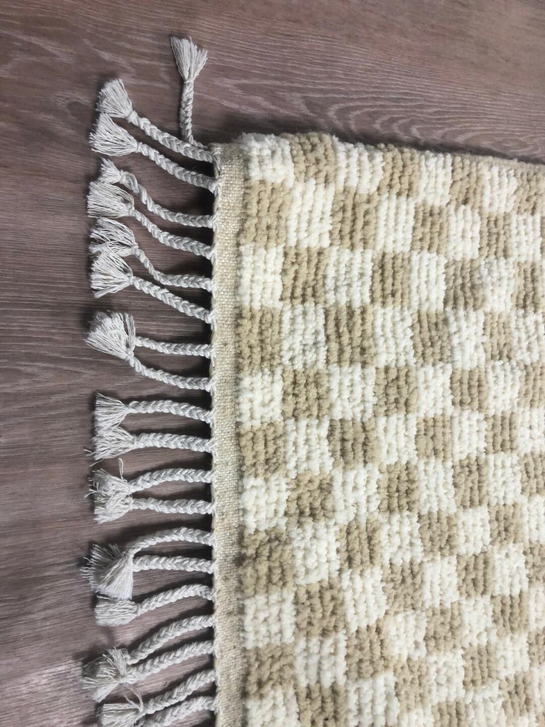Beige and White Wool Checkered Moroccan Area Rug - Etsy
