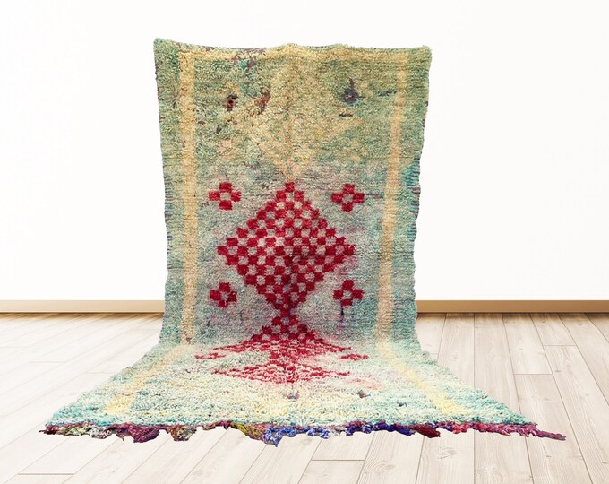 Wool Morrocan vintage rug, 6x12 feet tribal berber rugs for living room.