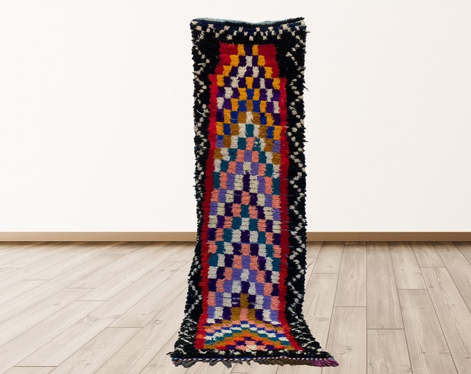 Berber narrow runner rug, 2x9 feet Moroccan Tribal Wool Vintage rugs.