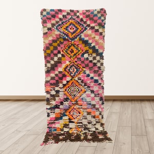 3x6 ft Colorful Small Runner Rug Berber, Moroccan Vintage Rug.