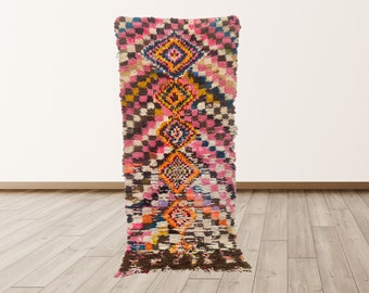 3x6 ft Colorful Small Runner Rug Berber, Moroccan Vintage Rug.