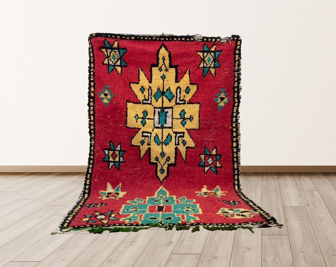 4x6 feet Azilal Berber Vintage Morrocan Tribal Rug.
