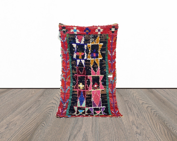 Boucherouite colorful rug, 4x7 feet tribal area rug, moroccan woven rug, azilal unique rug.