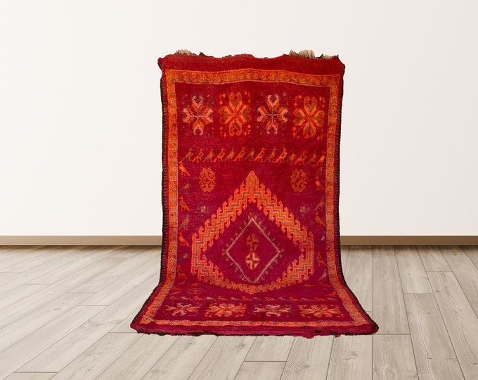 large berber tribal 6x14 ft rug, Moroccan red rug!