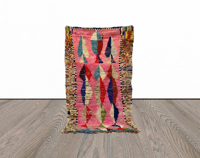 Tribal woven rug, 4x8 feet moroccan area rug, vintage azilal rug, unique berber rug.