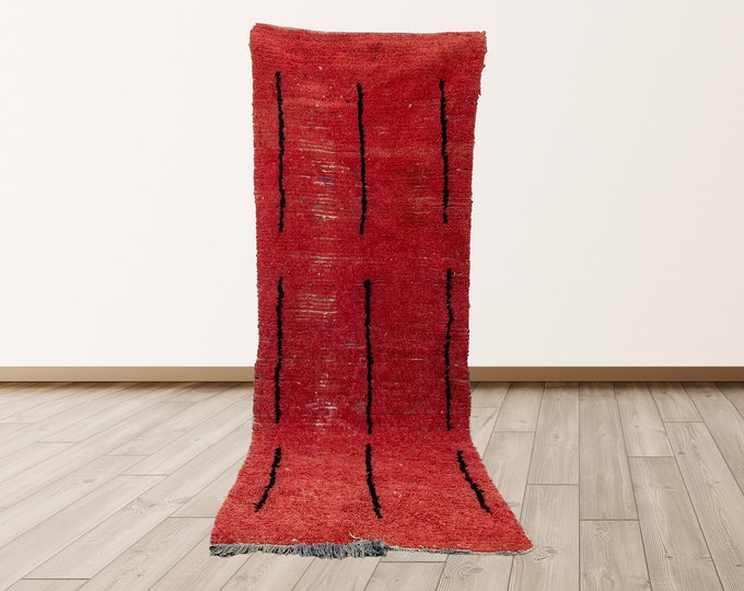 boho berber azilal moroccan rug, 3x8 ft vintage soft wool rug.