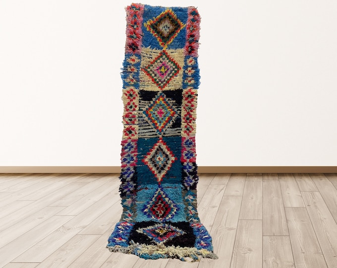 2x9 foot Rugs tribal Morocco Azilal, Morrocan Berber Vintage Rug.