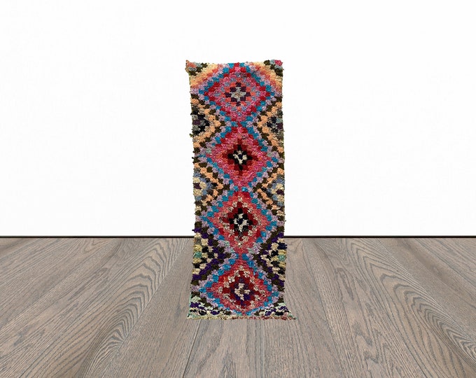 Colorful boucherouite runner rug, 2x6 feet entryway runner rug, tribal runner rug, unique runner rug.