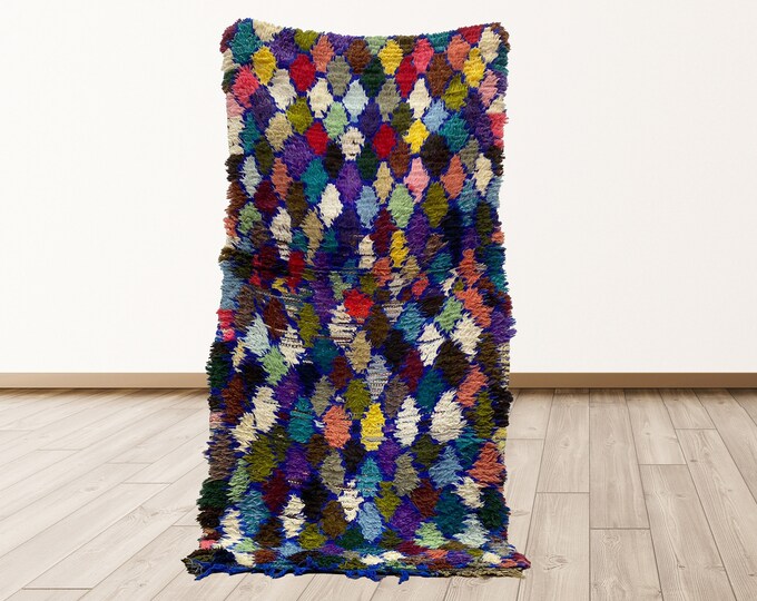 tribal colorful Moroccan Berber vintage 3x7 feet shag rug runner.