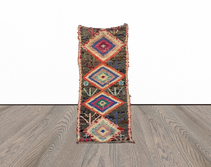 Tribal moroccan runner rug, 3x6 feet vintage runner rug, azilal runner rug, berber rug runner.