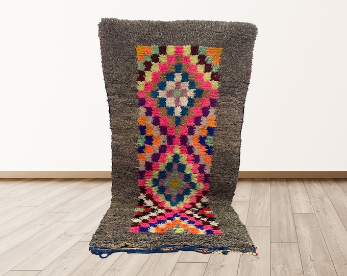 Tribal Moroccan Vintage rug, Vintage Moroccan Berber 3x6 ft shag rug.