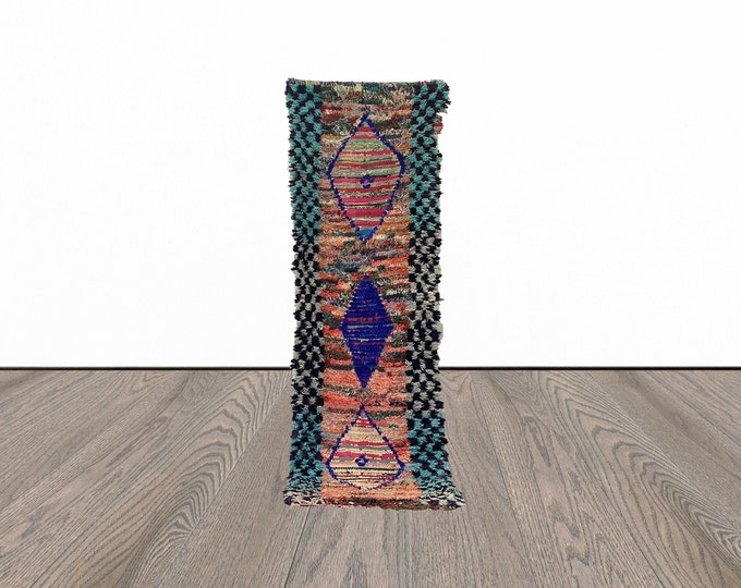 Moroccan entryway runner rug, 2x8 feet vintage woven runner rug, unique runner rug.