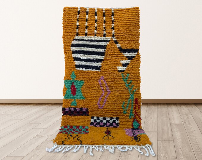 Unique Moroccan Bohemian Custom Area Rug.