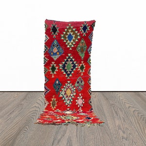 Red entryway runner rug, 3x7 feet moroccan tribal runner rug, vintage runner rug, berber rug runners.