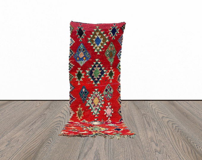 Red entryway runner rug, 3x7 feet moroccan tribal runner rug, vintage runner rug, berber rug runners.