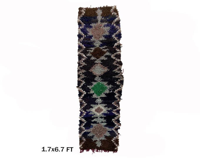 Moroccan Narrow Rug Runner 2x7, Vintage Boho rug.