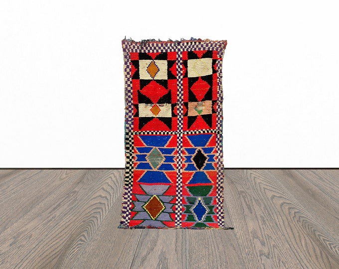 Vintage area rug, 3x5 feet unique moroccan rug, berber woven rug, tribal azilal rug.