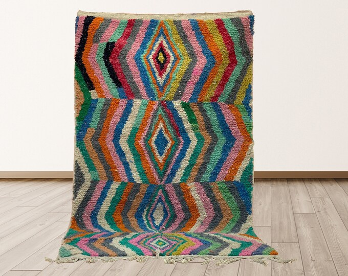 Moroccan Handmade Colorful Rug: Bohemian Style Area Rug.