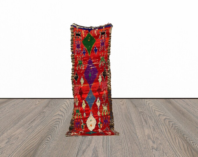 Red moroccan runner rug, 3x8 feet vintage runner rug, berber runner rug, entryway runner rug.