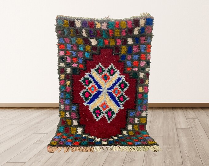 3x4 ft Small Runner Berber moroccan rug, vintage azilal rug.