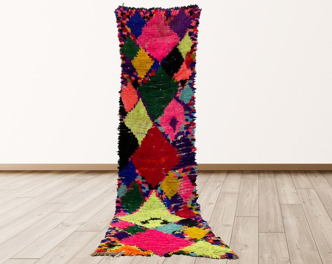 Colorful Vintage Morocco Azilal 2x9 feet narrow runner rug, Moroccan Berber Vintage Rug.