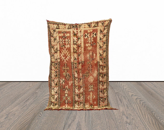 Moroccan cotton rug, 4x7 feet vintage woven rug, berber area rug, unique tribal rug.